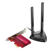 Сетевой адаптер TP-LINK Archer TX3000E 11AX 3000 Мбит/с двухдиапазонный PCI-E адаптер, до 2402 Мбит/c на 5 ГГц и до 574 Мбит/c на 2,4 ГГц, поддержка Bluetooth 5.0 и шифрования WPA2, две съёмные внешние антенны, в комплекте идёт 1 магнитное основание и 1 р
