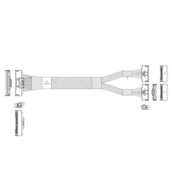 Кабель JPC P733BGB10800-1 Internal  MCIO x16 124P (прямой) to 2x MCIO x8 74P (прямой),  80см