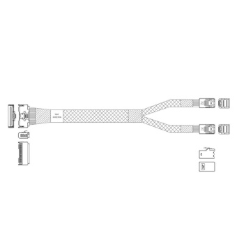 Кабель JPC P5022DR10800-8 SlimSAS x8 74P (SFF8654, угловой Right) to 2x HDmSAS x4 (SFF8643, прямой),  80см