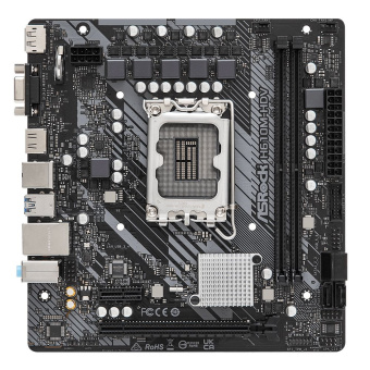 Материнская плата ASRock H610M-HDV, Socket 1700, Intel®H610, 2xDDR4-3200, D-SUB+HDMI+DP, 1xPCI-Ex16, 1xPCI-Ex1, 4xSATA3, 8 Ch Audio, 1xGLan, (4+2)xUSB2.0, (2+2)xUSB3.2, 1xPS/2, mATX, RTL {20} (936661)