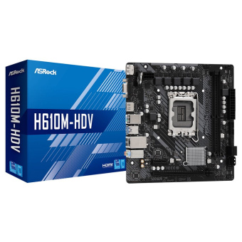 Материнская плата ASRock H610M-HDV, Socket 1700, Intel®H610, 2xDDR4-3200, D-SUB+HDMI+DP, 1xPCI-Ex16, 1xPCI-Ex1, 4xSATA3, 8 Ch Audio, 1xGLan, (4+2)xUSB2.0, (2+2)xUSB3.2, 1xPS/2, mATX, RTL {20} (936661)