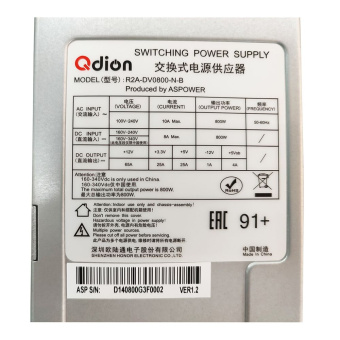 Блок питания Qdion R2A-DV0800-N-B  2U Redundant 800W (ШВГ=77.5*84*225mm), 80+ Gold, Oper.temp 0C~50C, AC/DC Dual input, 2x U1A-D10800-DRB CRPS modules + PBD frame (ASPower) RTL {4}