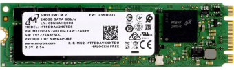 Накопитель SSD Micron 5300PRO MTFDDAV240TDS-1AW1ZABYY 240GB, M.2, 540/310 MB/s, 67k/40k IOPS, SATA 6Gb/s, TBW 657