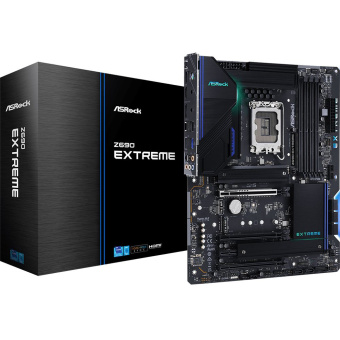 Материнская плата ASRock Z690 Extreme, Socket 1700, Intel®Z690, 4xDDR4-3200, HDMI+DP, 3xPCI-Ex16, 1xPCI-Ex1, 8xSATA3 (RAID 0/1/5/10), 3xM.2, 8 Ch Audio, 1xGLan, 1x2.5GLan, (0+4)xUSB2.0, (5+4)xUSB3.2, (1+1)xUSB3.2 Type-C™, 1xPS2, ATX, RTL {5} (936067)