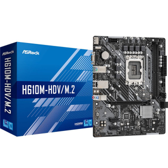 Материнская плата ASRock H610M-HDV/M.2, Socket 1700, Intel®H610, 2xDDR4-3200, D-SUB+HDMI+DP, 1xPCI-Ex16, 2xPCI-Ex1, 4xSATA3, 1xM.2, 8 Ch Audio, 1xGLan, (2+3)xUSB2.0, (2+2)xUSB3.2, 1xPS/2, mATX, RTL {20} (936517)